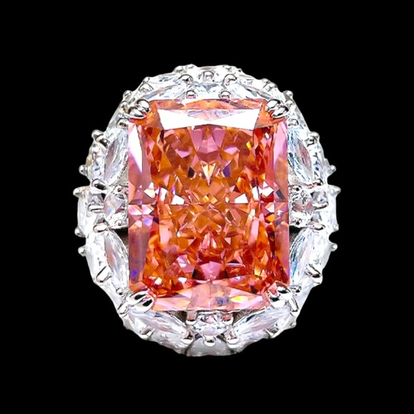 Large Morganite 925 Sterling Silver Cocktail Ring Size 7 - Picture 3 of 12